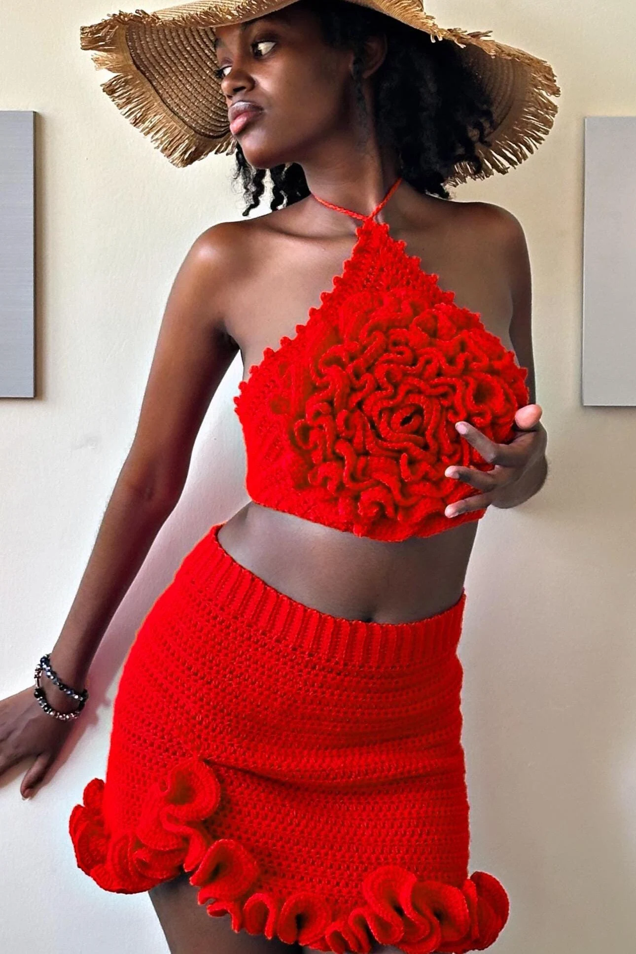 Crochet ruffle skirt with a slit