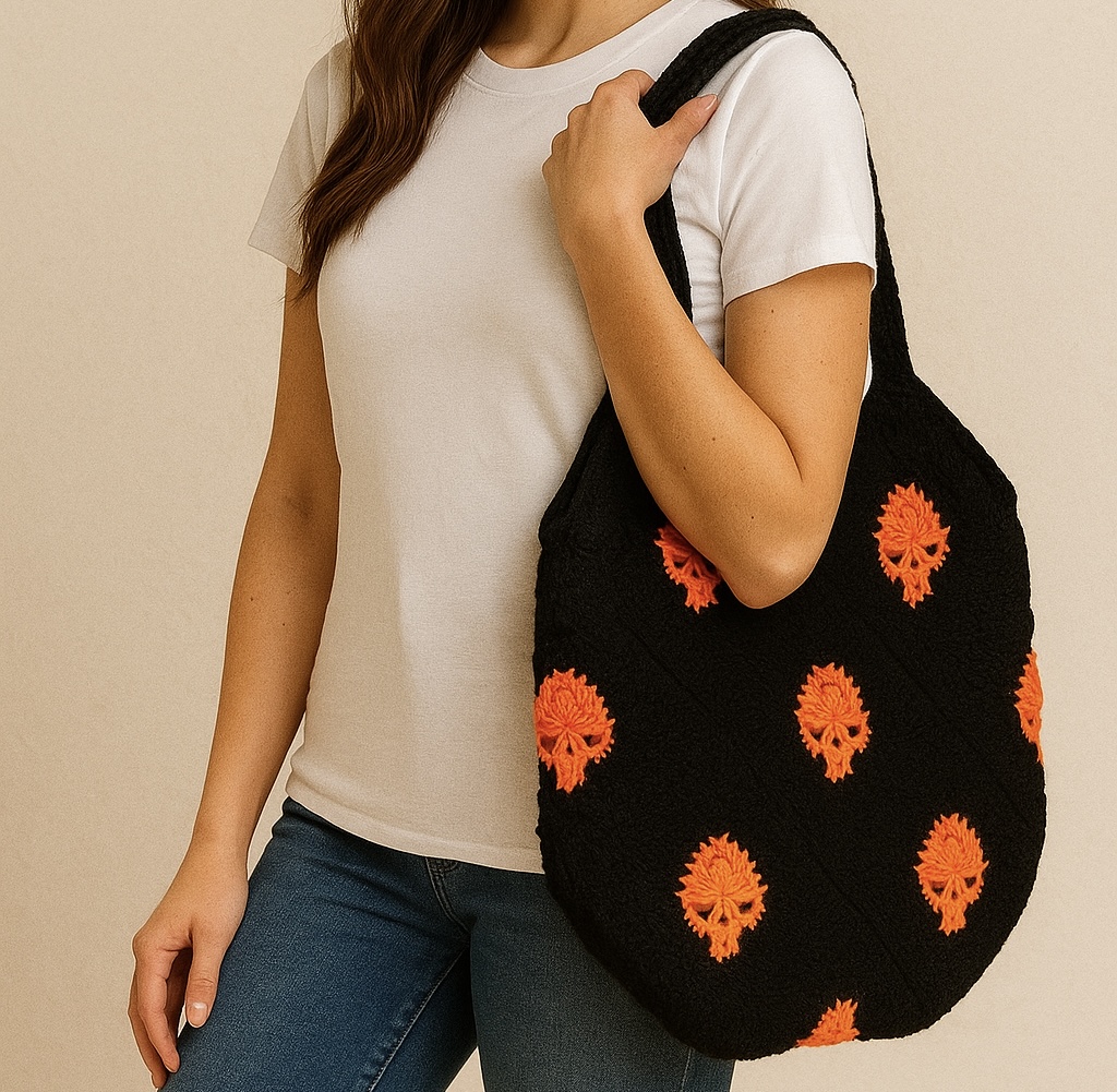 Crochet skull granny square tote bag | halloween crochet bag
