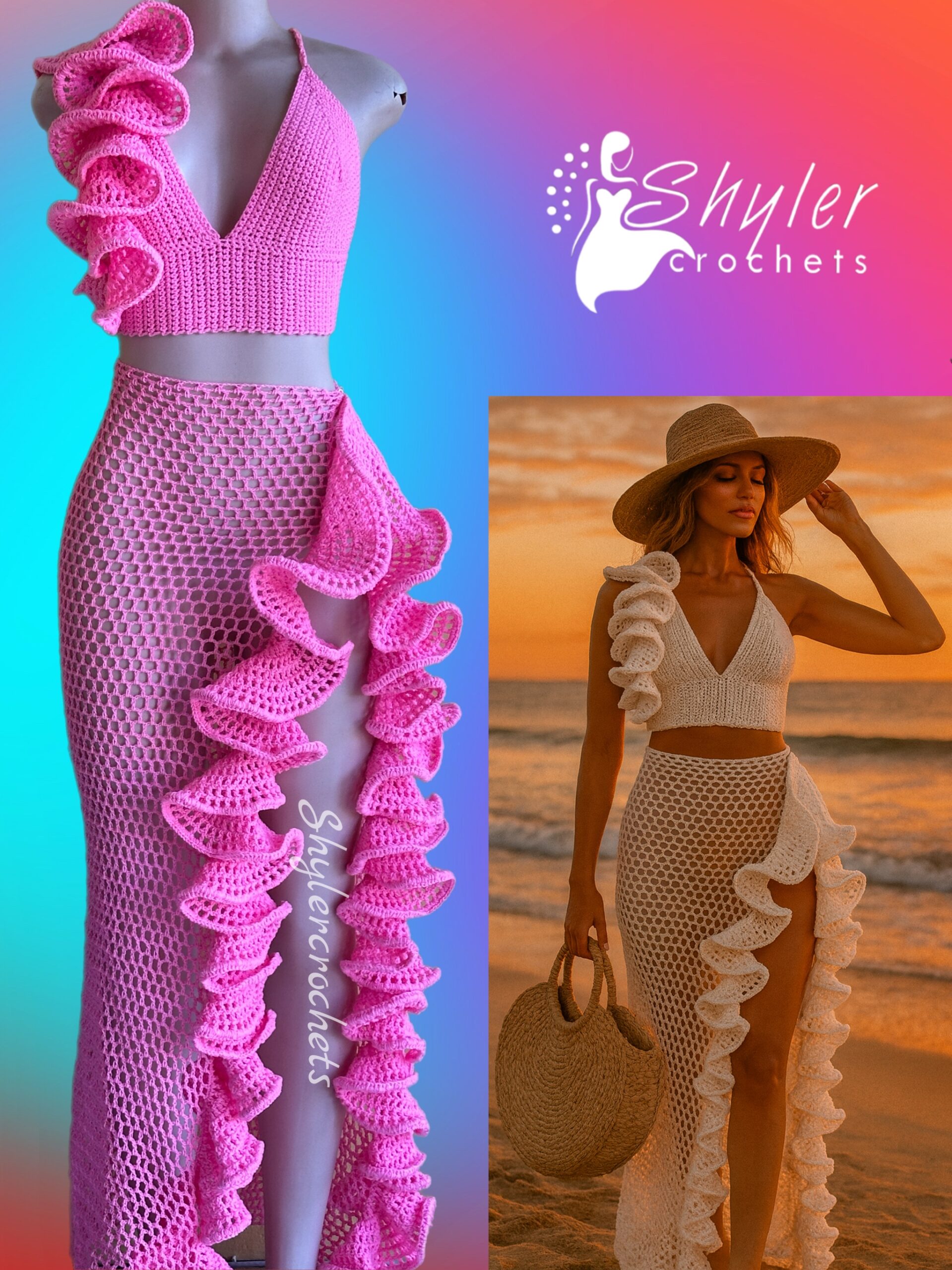 Crochet ruffle mesh beach skirt