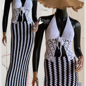 Crochet granny stitch maxi skirt with vertical stripes