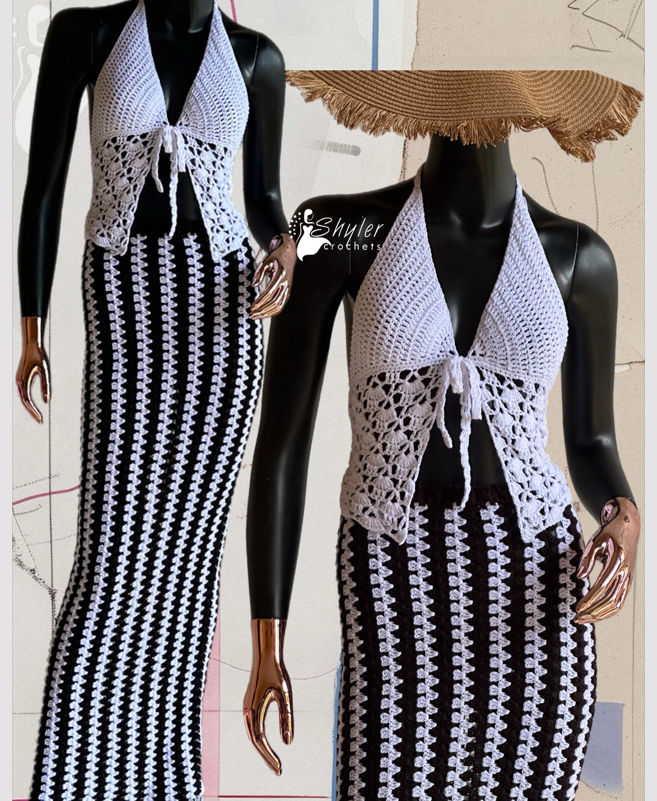 Crochet granny stitch maxi skirt with vertical stripes