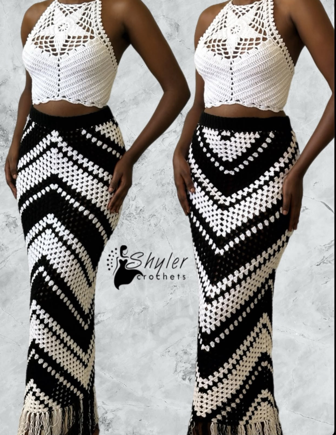 Crochet granny stitch chevron striped maxi skirt (2 in 1 fashion)