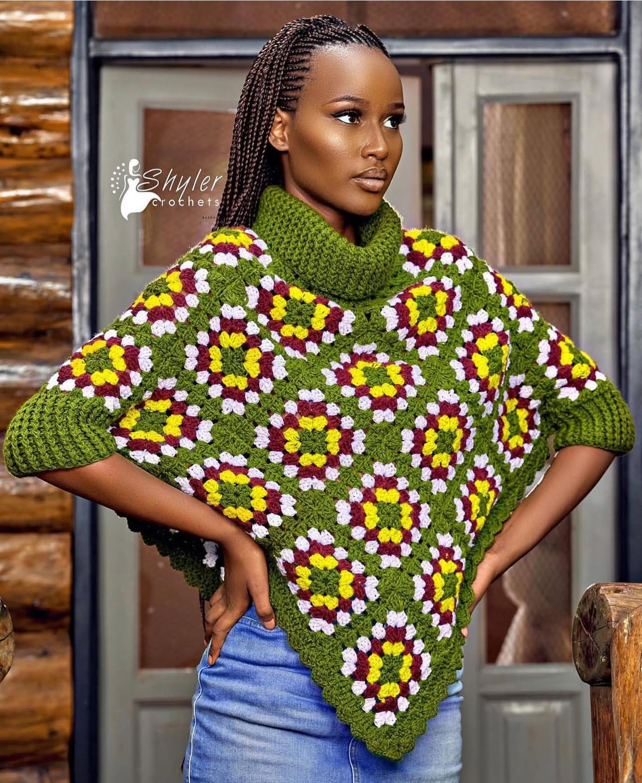 Granny square crochet poncho