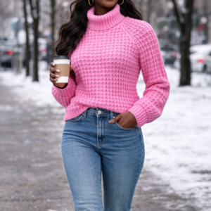 Waffle stitch raglan turtle neck crochet sweater