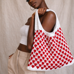Valentines hearts crochet tote bag