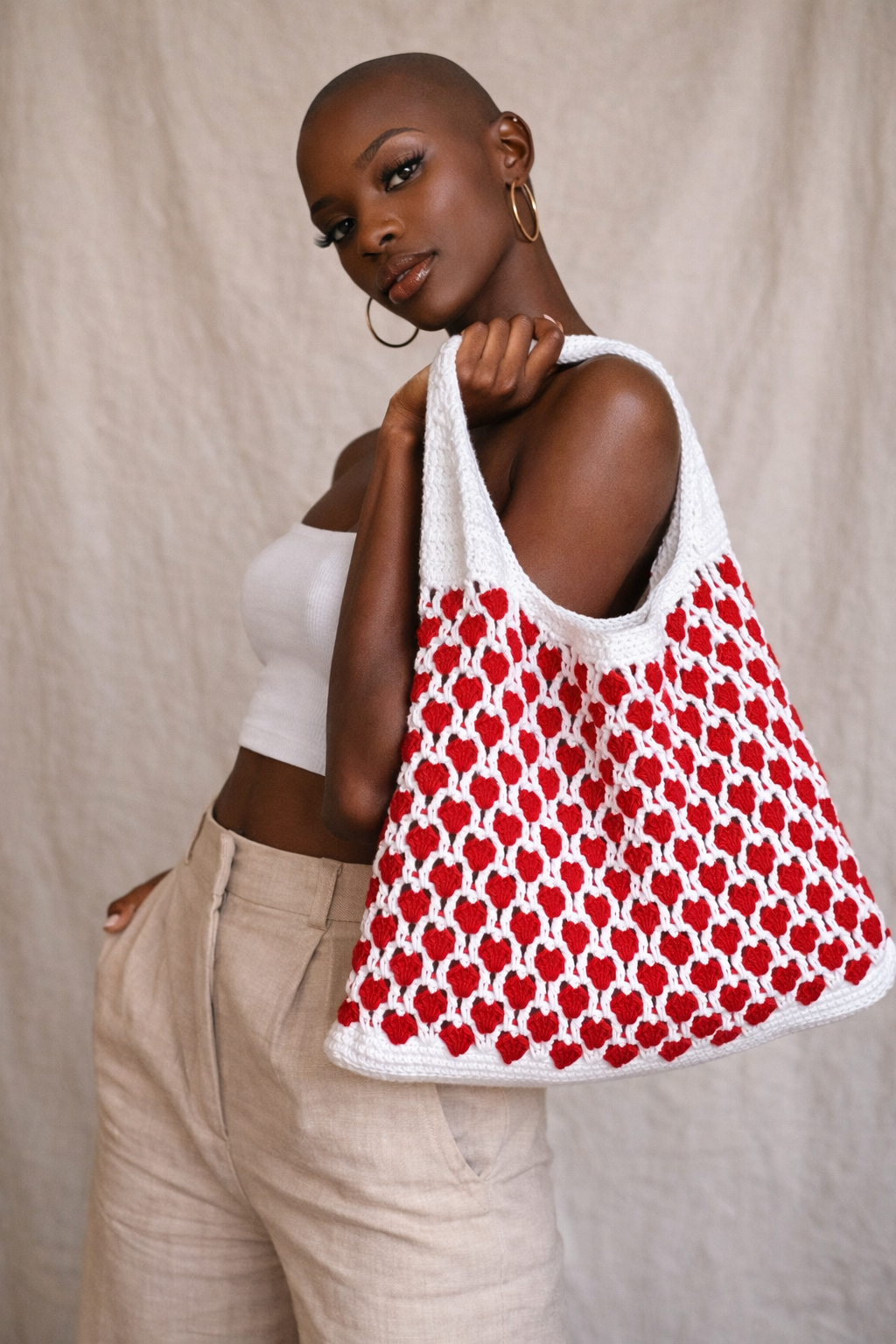 Valentines hearts crochet tote bag