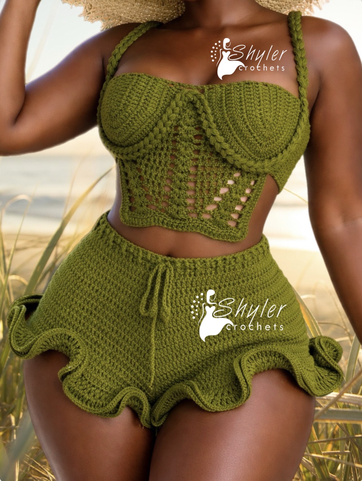 Crochet Ruffle shorts + Braided rope crochet top