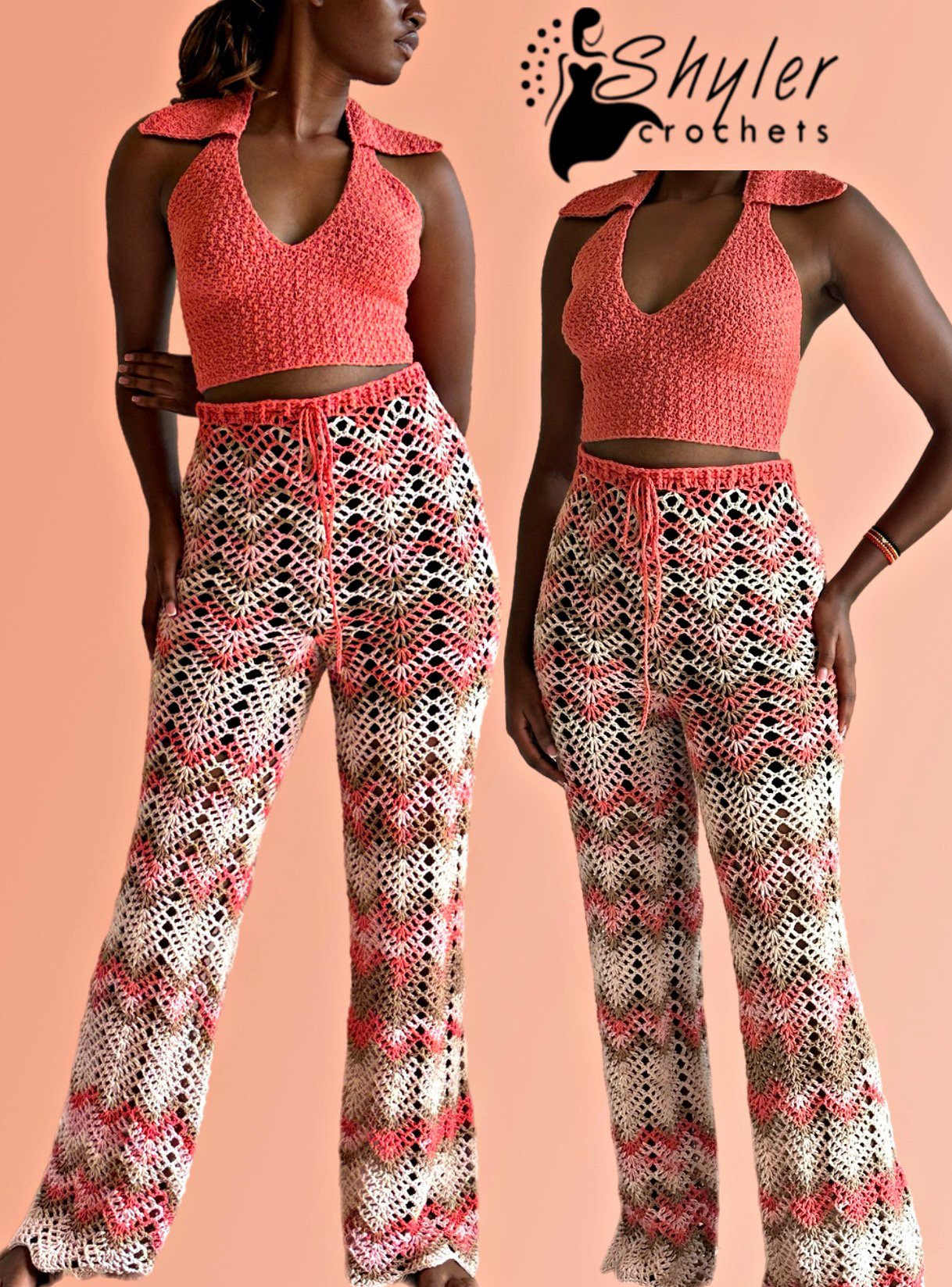 Crochet chevron mesh pants