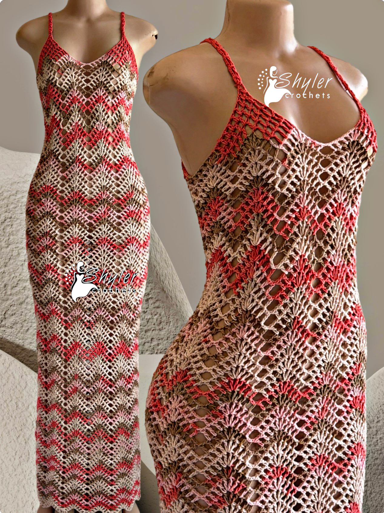 Crochet chevron mesh beach cover up dress