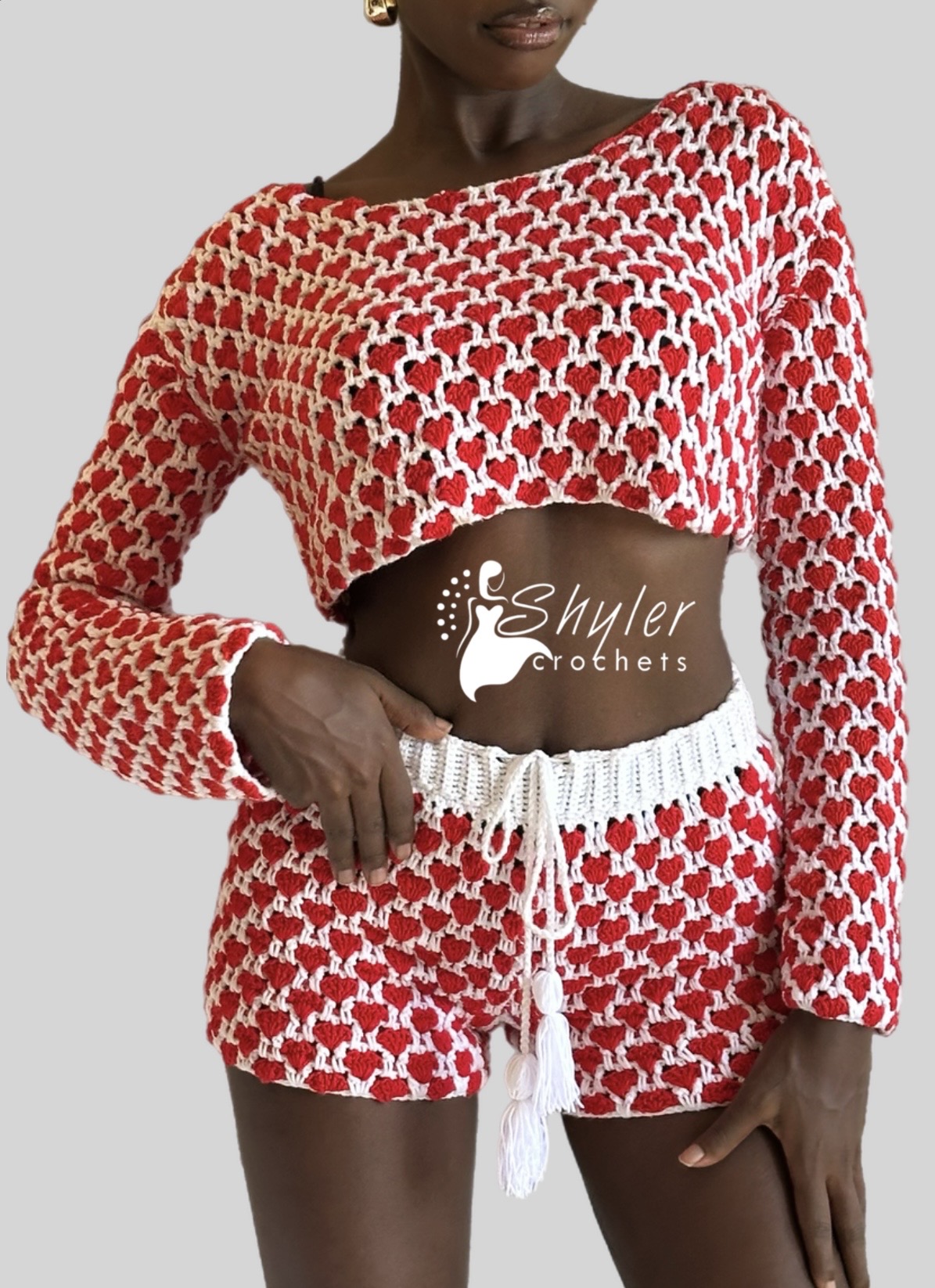 Valentines Hearts crochet cropped sweater